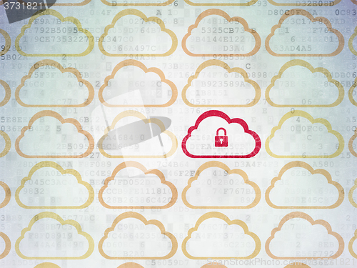 Image of Cloud computing concept: cloud with padlock icon on Digital Paper background