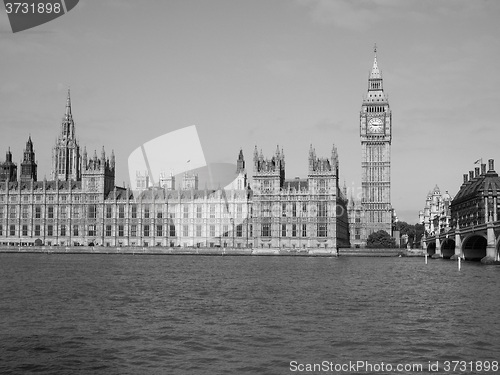 Image of Black and white Houses of Parliament in London