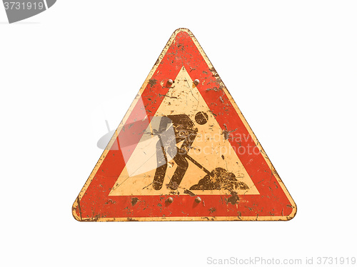 Image of  Road works sign isolated vintage