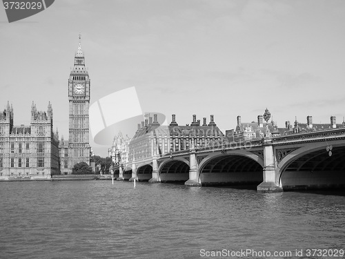 Image of Black and white Houses of Parliament in London