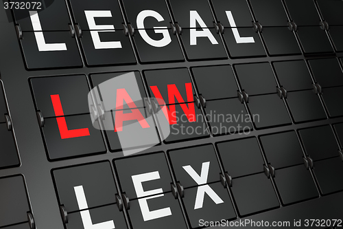 Image of Law concept: Law on airport board background