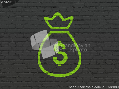 Image of Money concept: Money Bag on wall background