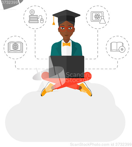 Image of Graduate sitting on cloud.