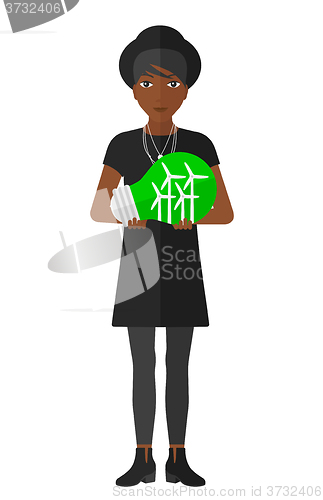 Image of Woman with lightbulb and windmills inside.