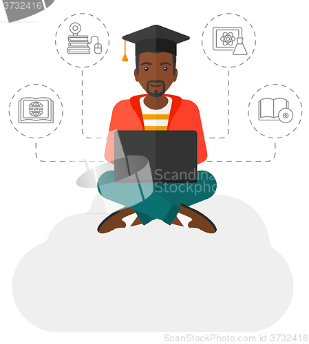 Image of Graduate sitting on cloud.