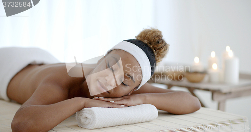 Image of Happy Girl Relaxing In Spa Salon
