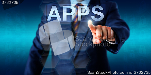 Image of Entrepreneur Touching The Word APPS In Cyberspace