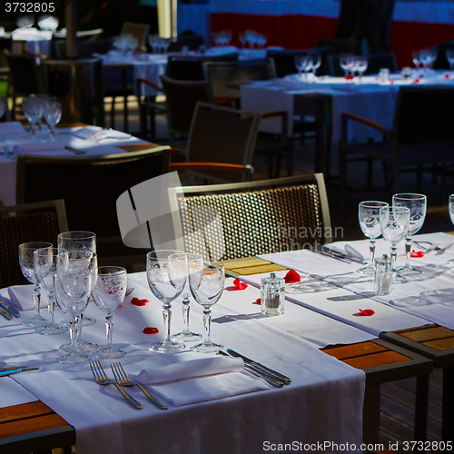 Image of table setup in outdoor cafe