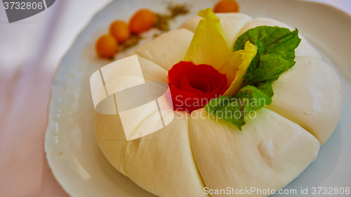 Image of Homemade Mozzarella Cheese with Tomato and Basil