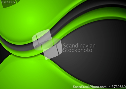 Image of Green black abstract wavy background