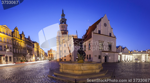 Image of Night view of Poznan Old Market Square in western Poland.