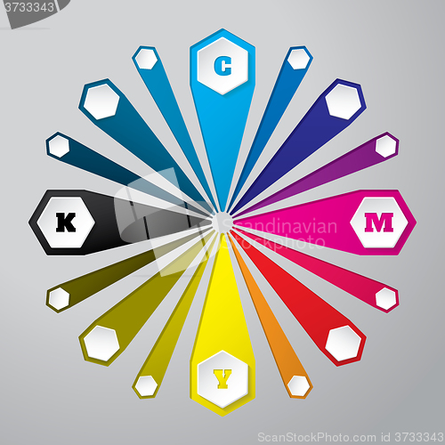 Image of Cmyk wallpaper with 3d hexagons and color combinations