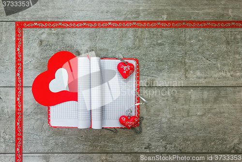 Image of Gift notebook with red and white hearts