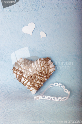 Image of Homemade white and blue card for Valentine\'s Day