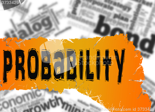 Image of Word cloud with probability word on yellow and red banner