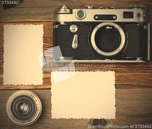 Image of blank photo with vintage camera