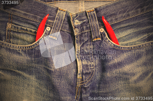 Image of jeans with red hot chili peppers