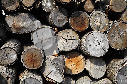 Image of Background of firewood stacked in the woodpile