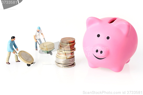 Image of Euro coins and piggy bank