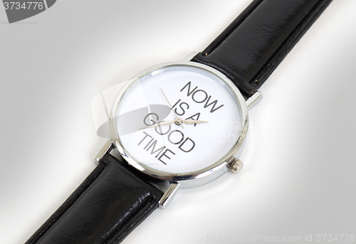 Image of Wrist watch with leather wristlet isolated