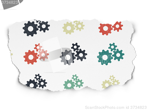 Image of Advertising concept: Gears icons on Torn Paper background