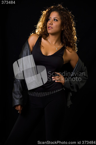 Image of Woman in leather jacket