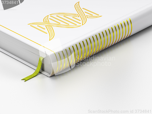 Image of Healthcare concept: closed book, DNA on white background