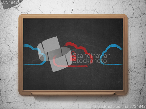 Image of Cloud networking concept: cloud with padlock icon on School Board background