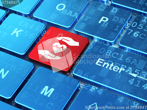 Image of Insurance concept: Heart And Palm on computer keyboard background