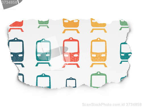 Image of Vacation concept: Train icons on Torn Paper background