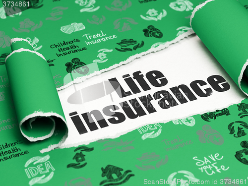 Image of Insurance concept: black text Life Insurance under the piece of  torn paper