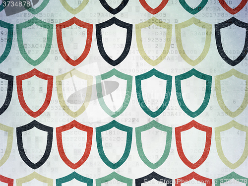 Image of Protection concept: Contoured Shield icons on Digital Paper background