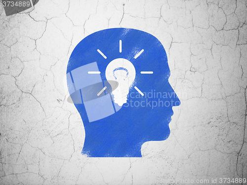 Image of Data concept: Head With Light Bulb on wall background