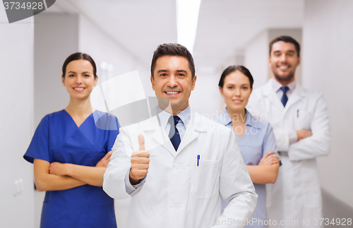 Image of medics or doctors at hospital showing thumbs up