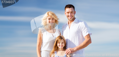 Image of happy family with blue sky