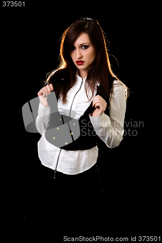 Image of Woman in black and white outfit
