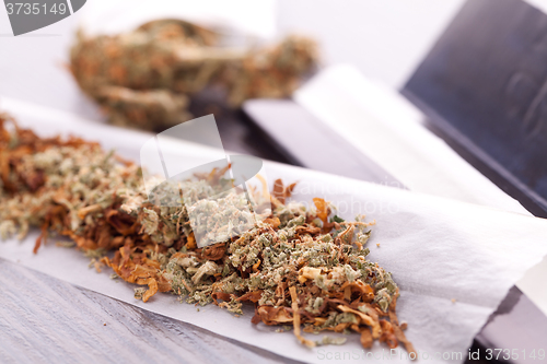 Image of Dried Cannabis on Rolling Paper with Filter