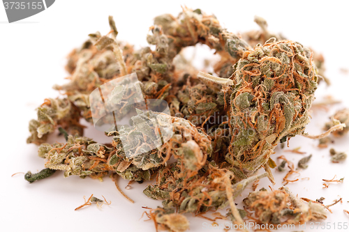 Image of Close up Dried Marijuana Leaves on the Table