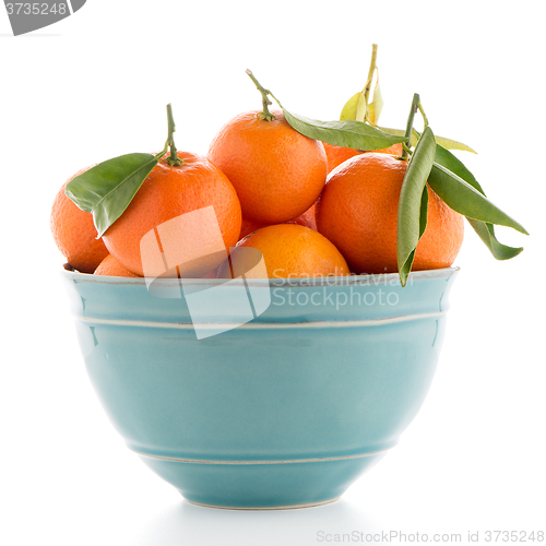 Image of Tangerines on ceramic blue bowl 