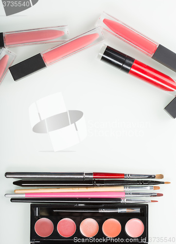 Image of a set of professional makeup artist. Different Lipstick