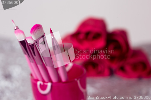 Image of close-up pink professional cosmetic brush 