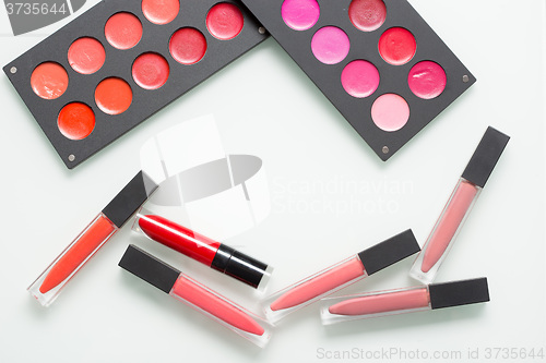 Image of a set of professional makeup artist. Different Lipstick