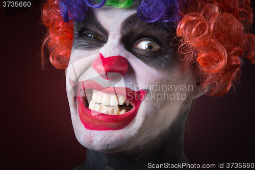 Image of Evil Spooky Clown Portrait on dark background. expressive man