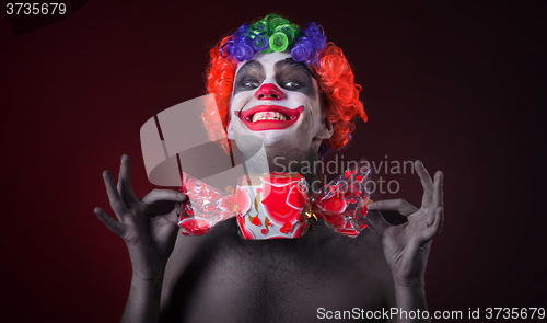 Image of scary clown with spooky makeup and more candy 