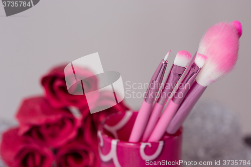 Image of close-up pink professional cosmetic brush 