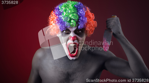 Image of crazy clown  with a knife