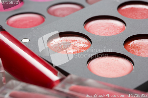 Image of a set of professional makeup artist. Different Lipstick