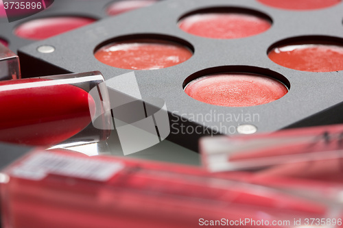 Image of a set of professional makeup artist. Different Lipstick