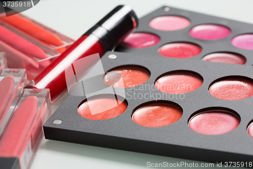 Image of a set of professional makeup artist. Different Lipstick