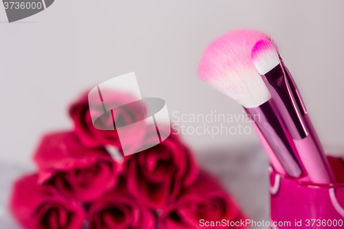 Image of close-up pink professional cosmetic brush 